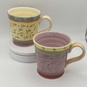Culinary Arts Studio Julie Ingleman Floral Porcelain Mugs 2 Pink Green 16 oz